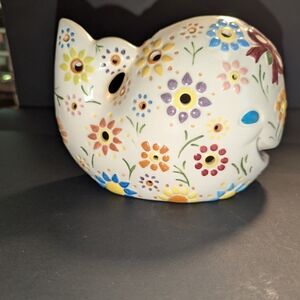 Ceramic Floral Elephant Figurine - White with Multicolor Flowers